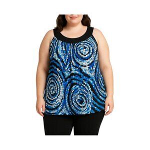 Double Take Womens Blue & Black Patterned Sleeveless Top Size 1X